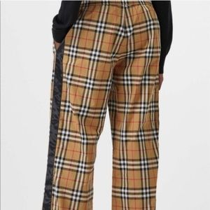 satin trim vintage check cotton trousers
